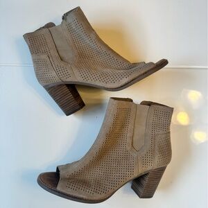 Suede Perforated Peep Toe Booties